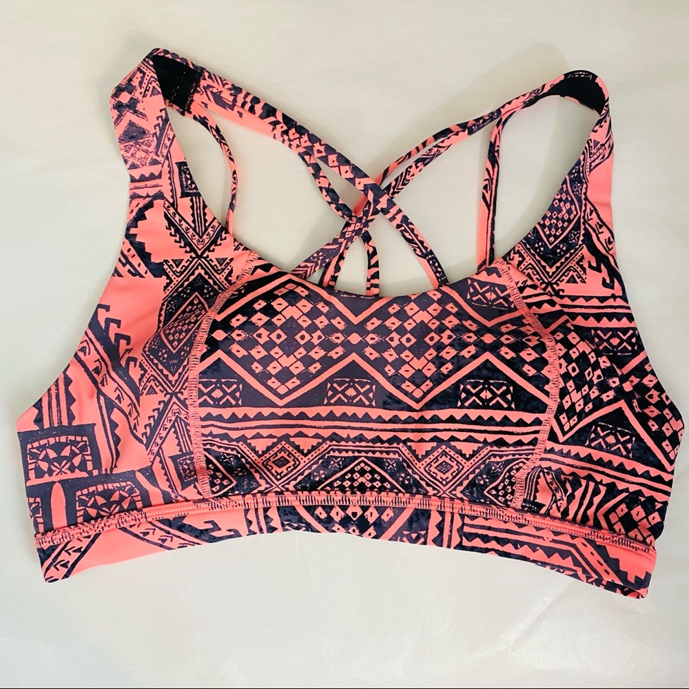 SWEATY BETTY Pink Grey Sports Bra Crisscross Small